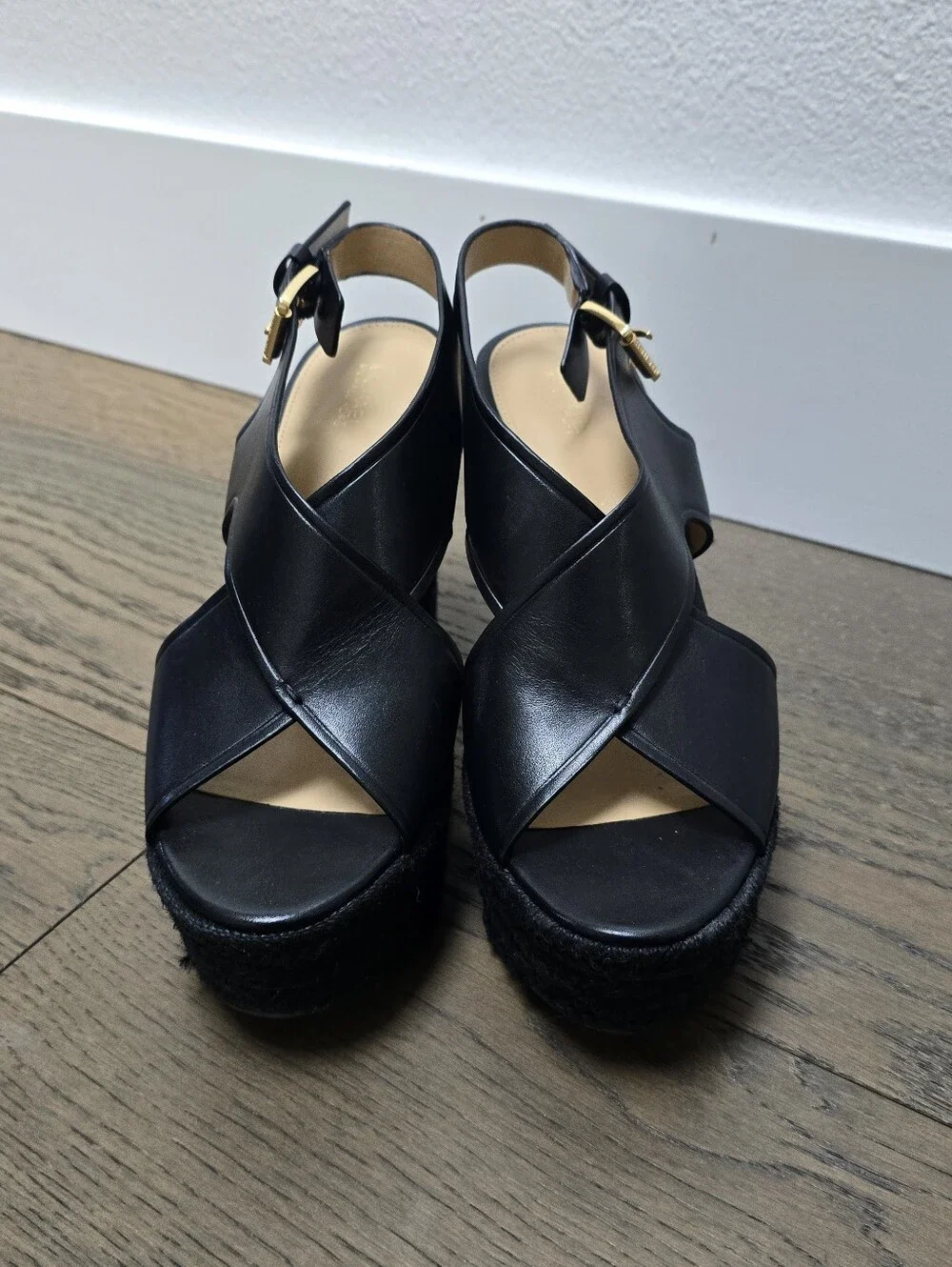 MICHAEL Michael Kors Angeline Jute & Leather Platform Wedge Sandal in Black